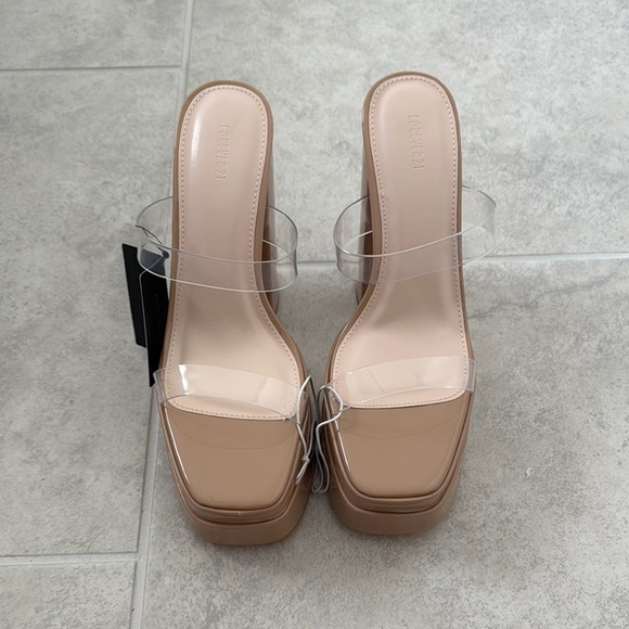 Beige Transparent Strap Women's Heels - Picture 1 of 4